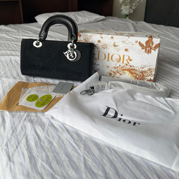 Christian dior Lady Dior Bag(BLACK  cannage silk with crystal bead embroidery)