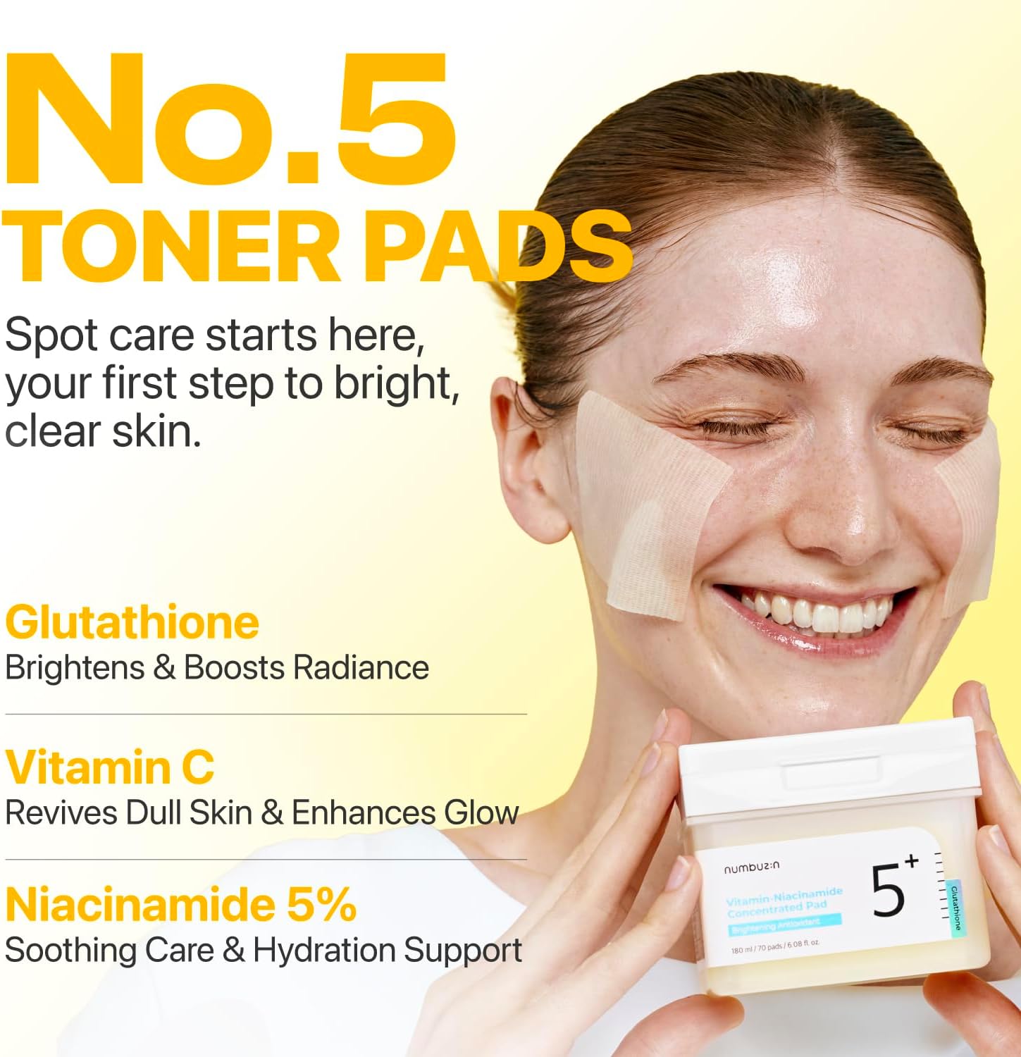 Numbuzin No.5 Vitamin-Niacinamide Concentrated Pad, Daily Double-Sided Facial Pads 180 ml (70 Pads)