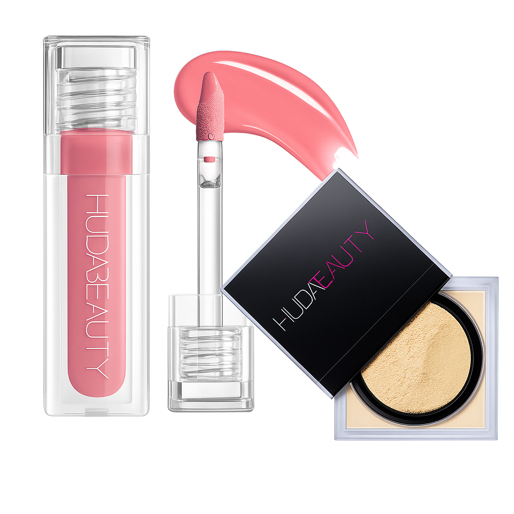 Huda Beauty Lip Gloss & Easy Bake Powder Duo — Perfect Glam Combo! 💖✨