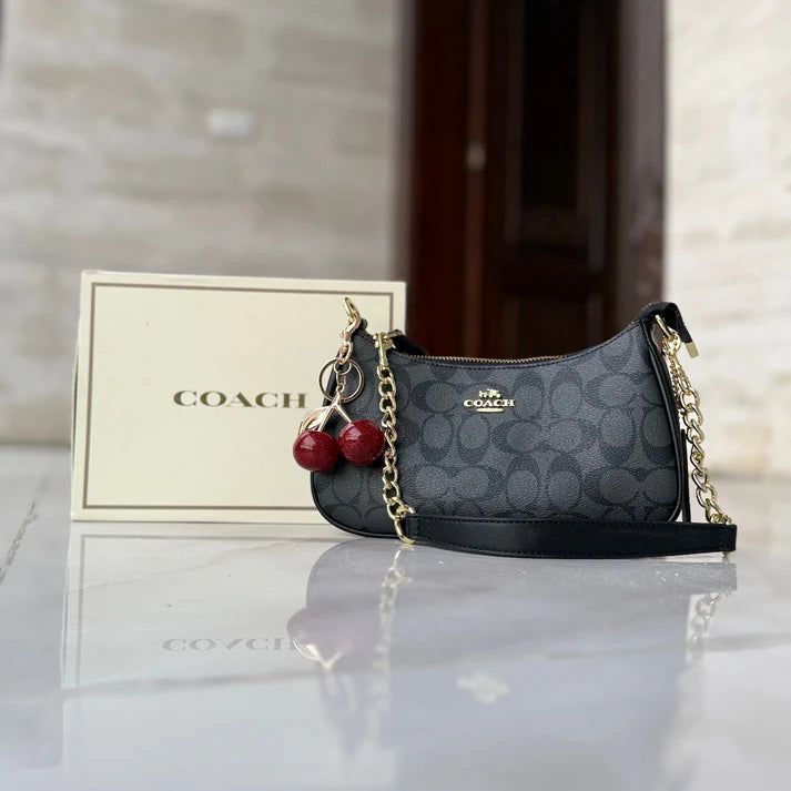 COACH CHERRY CHARM  PATTERN BAG (BLACK)